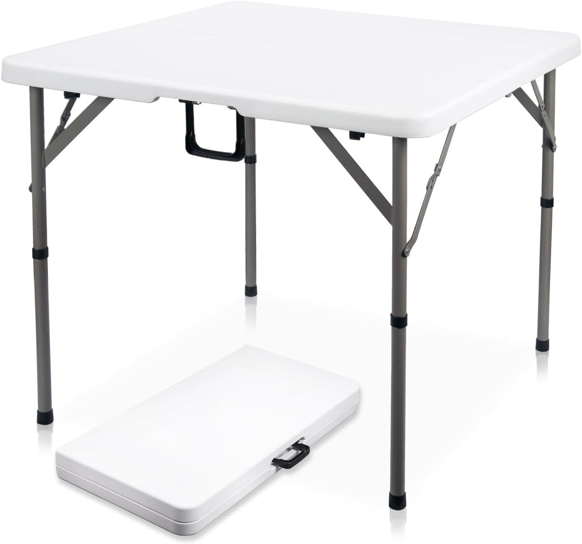34" Square Folding Card Table,Fold-in-Half Utility Portable Table,White | Heavy Duty HDPE Tabletop,Carrying Handle,Removable Legs with Two Height,Indoor Outdoor for Picnic,Camping,Party,Game