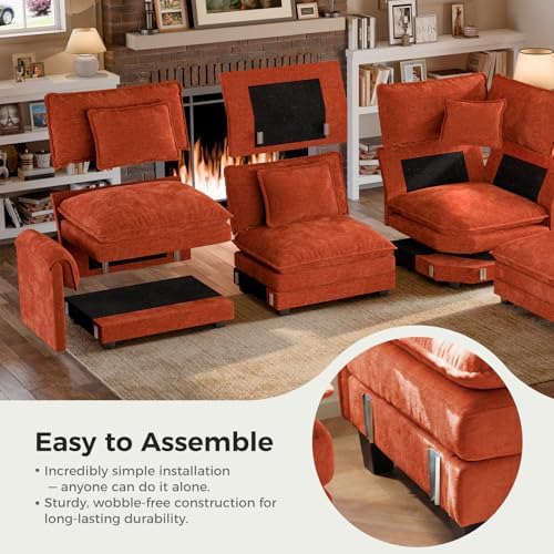 ELUCHANG 114" Oversized Modular Sectional Sofa, Comfy Chenille Cloud Couch, 6-Seater V Shaped Modern Deep Seat Sofa w/Removable Covers for Living Room, Bedroom, DIY Combination - Terracotta