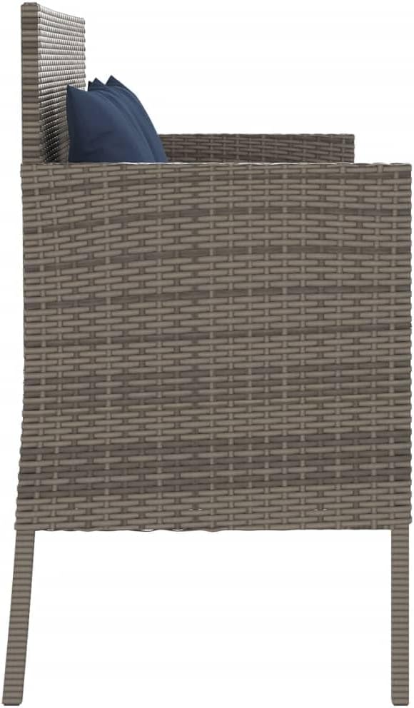 Poly Rattan Garden Bench with Cushion, Outdoor Storage Bench with Waterproof Cushion, PE Rattan Patio Seat with Storage Bag for Cushions and Towels