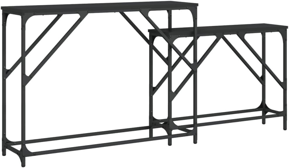 Nesting Console Tables 2 pcs Black Engineered Wood | Space-Saving Nesting Design, Sturdy Metal Frame, Easy to Clean, Versatile for Living Room, Hallway, Office