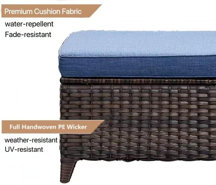 HUMMUH Outdoor Ottomans for Patio Set of 2 PE Wicker Steel Frame Outdoor Footstool for Patio, Backyard, Additional Seating, Side Tables with Removable Weather-Resistant Cushions