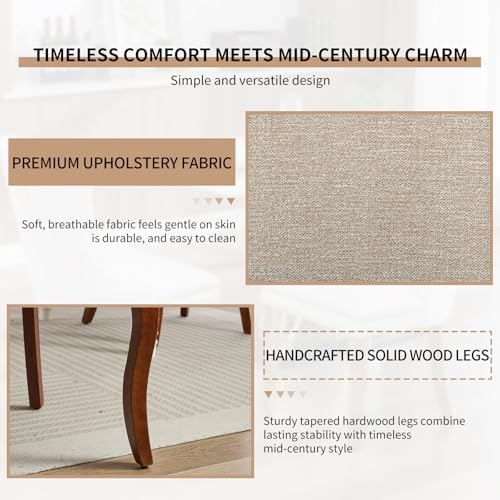 Fabric Dining Chairs Set of 6, High Back Upholstered Kitchen & Dining Room Chairs with Solid Wood Legs, Mid Century Modern, Sillas de Comedor (Beige, 6 Pcs)