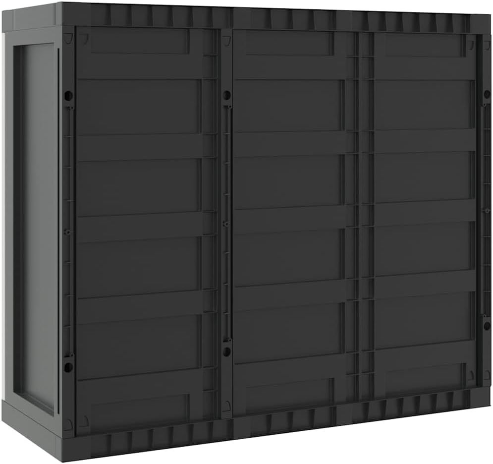 Locking Outdoor Storage Cabinet with Shelves Adjustable Shelf Modern Outdoor Storage Cabinet for Balcony Gray Black Polypropylene Medium