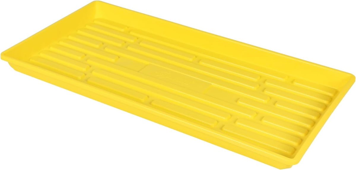 SUNPACK 10" x 20" Heavy Duty Shallow Plastic Seed Starting Tray, Yellow, 1" (Pack of 10) - No Drainage Holes, Perfect for Greenhouses or Indoor Gardening