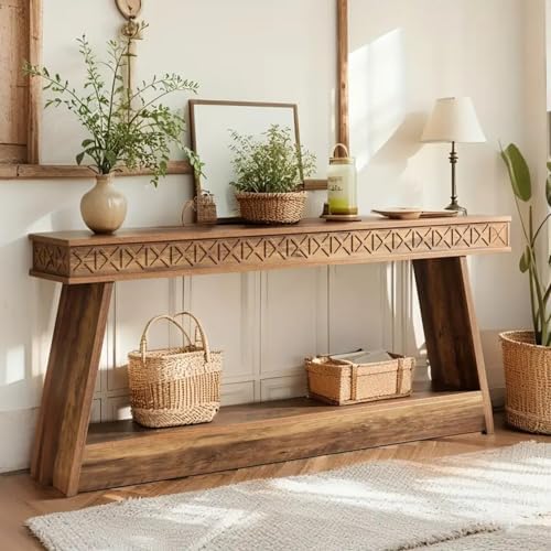 Tribesigns 70.9 Inch Extra Long Console Table for Entryway, 2-Tier | Narrow Sofa Table, Behind Couch Table, Farmhouse Entryway Table with Storage, for Living Room, Hallyway, Foyer, Rustic Brown