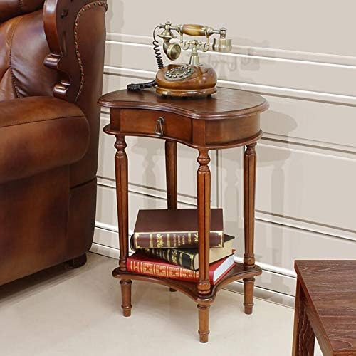Telephone Table, American Carved Side Table,Shelves with Drawers,Telephone Living Room Side Table,European Style Retro Flower Pot Decoration Table (Color:Light Walnut,Siz
