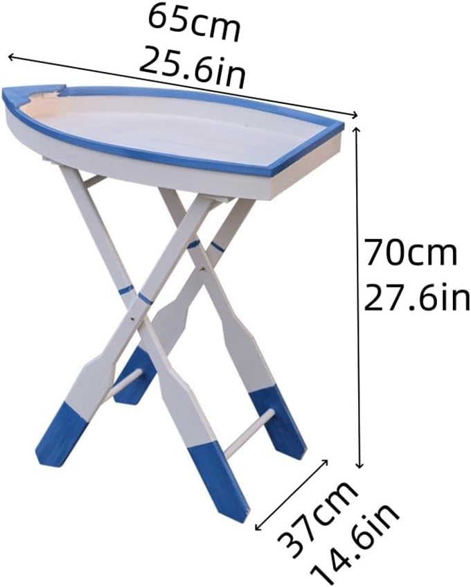 Wooden Ship Shape Side Table, Small Tables for Small Spaces, End Table for Living Room, Bedroom, Balcony, Modern Side Table, Foldable Accent Table with Oar Legs