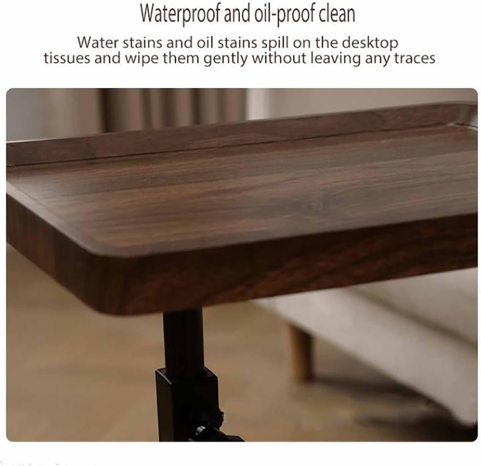 C Shaped End Table Adjustable Height with Wheels, Couch Tables That Slide Under, C Shaped End for Couch Double-Layered Storage for Living Room, Bedroom,Cherry Wood Color