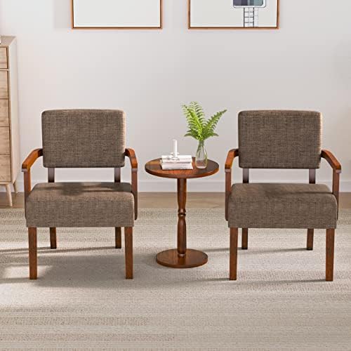 FAGAGA Accent Chairs Set of 2, 2 Solid Wood Armchairs with Side Table | Living Room Chairs with Soft Thicken Cushion, Comfy Reading Chair for Bedroom, Waiting Room, Home Office, Easy Assembly