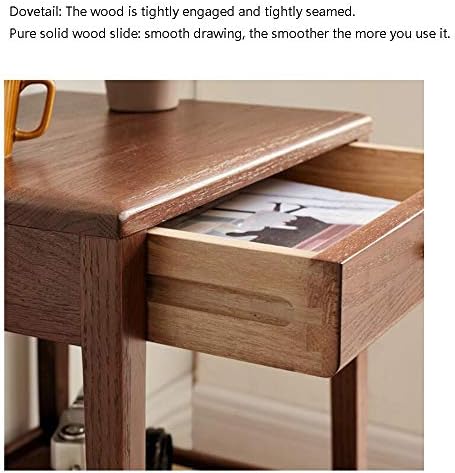 Telephone Table, Side Table with Drawer,Solid Wood Nightstand,Sofa Telephone Tables,Small Living Room Coffee Table,Double-Layer Storage,Walnut Color