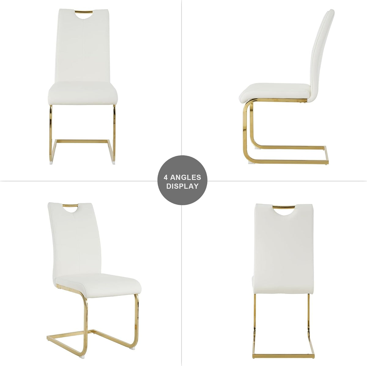 5-Piece Dining Room Table Set, Modern 36" Round Gold Glass Dining Table Set for 4, Kitchen and Dining Table Set with 4 White PU Leather Dining Chairs for Dining Room Kitchen