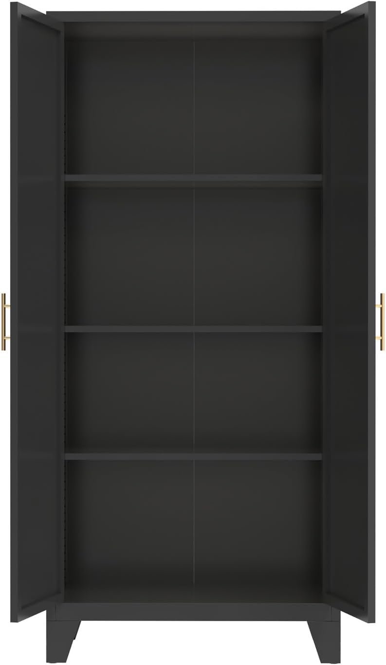 61" Tall Kitchen Pantry Cabinet, Black Metal Garage Storage Cabinet with Doors and Adjustable Shelves, Kitchen Cupboard, Pantry Cabinets for Kitchen, Dining Room, Office, Easy Assembly