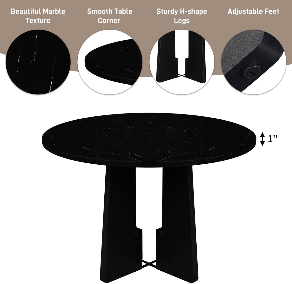 5-Piece Round Dining Table Set, 43-Inch Modern Dining Table and 4 Upholstered Chairs for Dining Room, Kitchen Room, Living Room (Grey Chairs and Black Table)