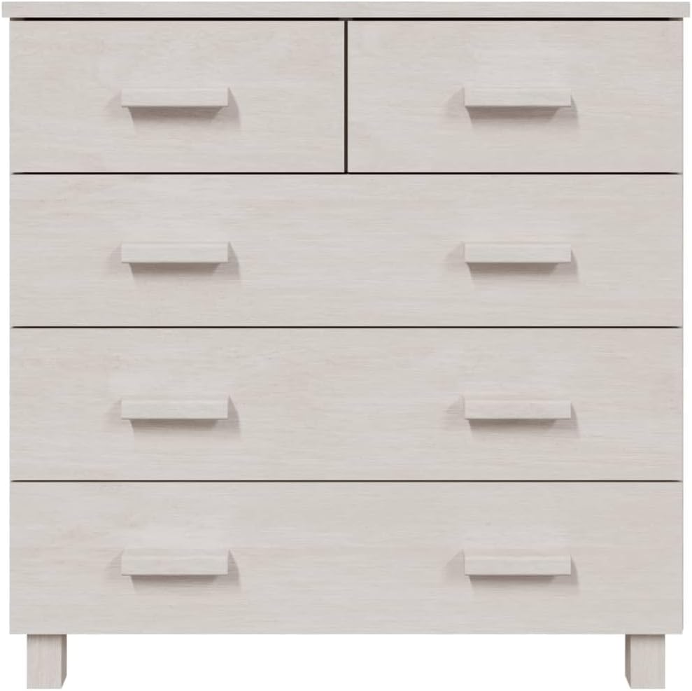 Modern White Sideboard with Sliding Doors and Five Drawers, Solid Pinewood and MDF Buffet Cabinet for Living Room Dining Area Storage