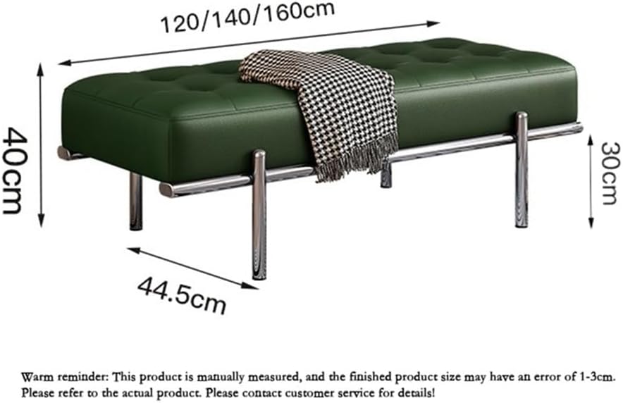 Modern Bed End Stool Shoe-Changing Bench Stainless Steel Long Leather Minimalist Bedside Entryway(Green,Small)