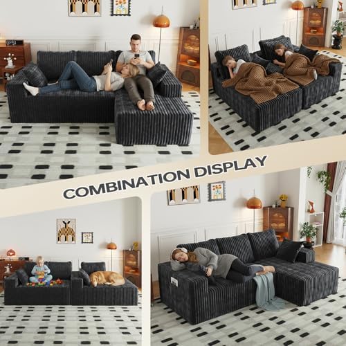 Cloud Sectional Couches with Oversized Chaise for Living Room, Modular L Shaped Couch with Deep Seat, Memory Foam Compressed 3 Seater Sofa for Apartment