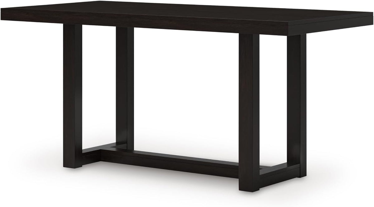 Signature Design by Ashley Neymorton Modern Counter Height Dining Table with Trestle Base, Thick Top Profile, Mango Veneer, Dark Brown Finish, Seats 4
