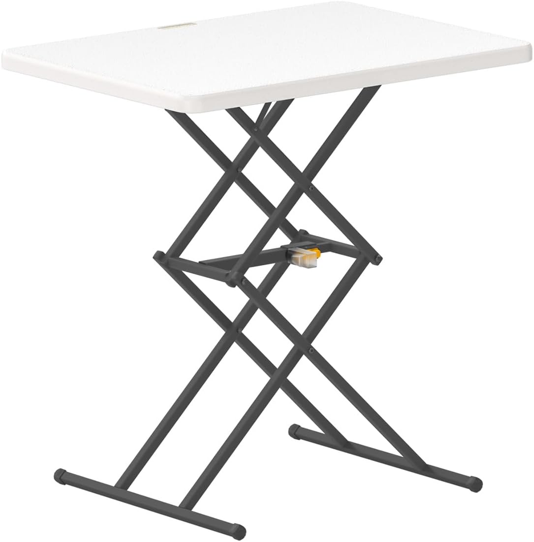 FanttikOutdoor Small Folding Table Quick Adjust 3 Heights, TV Tray, Dining | 2-Second One-Handed Adjustable Height, Foldable Laptop Desk, 3.2" Folded, No Assembly, 28 inch, 1 Pack, White Zeta X1 Pro