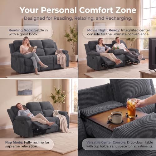 Leather Recliner Sofa Set for Living Room Furniture Sets,Dark Gray Reclining Couch Set for Living Room/Office/Theater Seating(3 Pieces Set)