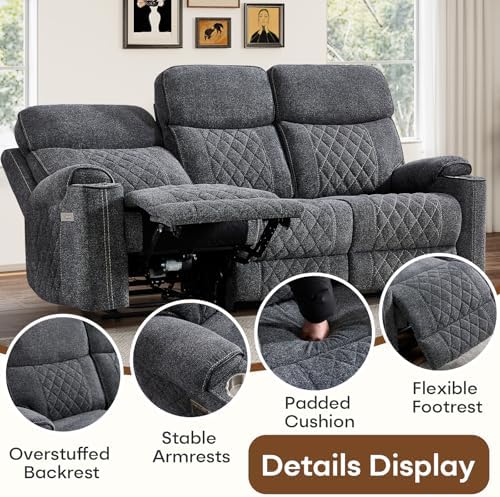 HAOMARKETS 3-Piece Power Recliner Sofa Set with Charging Port, Include Single Recliner Chair, 2-Seater Loveseat Reclining Couch and 3-Seater Reclining Sofa with Cup Holders for Living Room, Dark Grey
