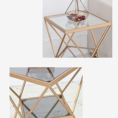 Telephone Table, Square Side Table,Tempered Glass Coffee Table,Telephone Table,Bedside Table,Sofa Side Table,2-Layer Storage Shelf,404060CM(A