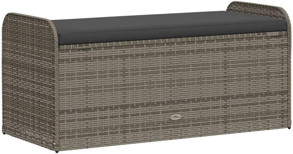 Poly Rattan Outdoor Storage Bench with Cushion Gray, 45.3"x20.1"x20.5", Patio Seat with Water-Proof Bag and Gas Spring