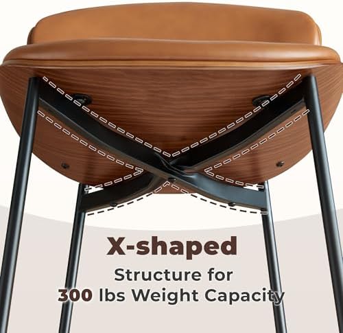 BedsPick Mid-Century Modern Dining Chairs Set of 2, PU Leather Upholstered Dining Room Chairs with Walnut Grain Back, Bentwood Kitchen Chairs with Adjustable Feetpads for Dining Room, Kitchen, Brown