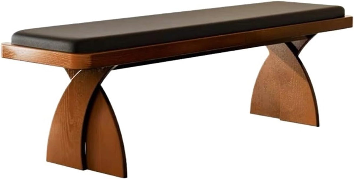 Modern Wooden Long Bench at The Foot of The Bed in The Bedroom Dressing Room or Home Use Leather Shoe Changing Entryway(XS)