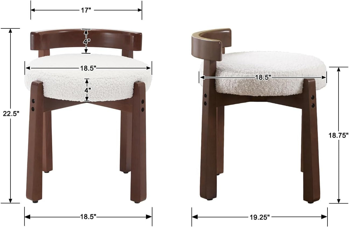HNY Modern Boucle Ottoman : Upholstered Vanity Chair with Solid Wood Legs, Cute Round Footrest for Bedroom & Living Room, White