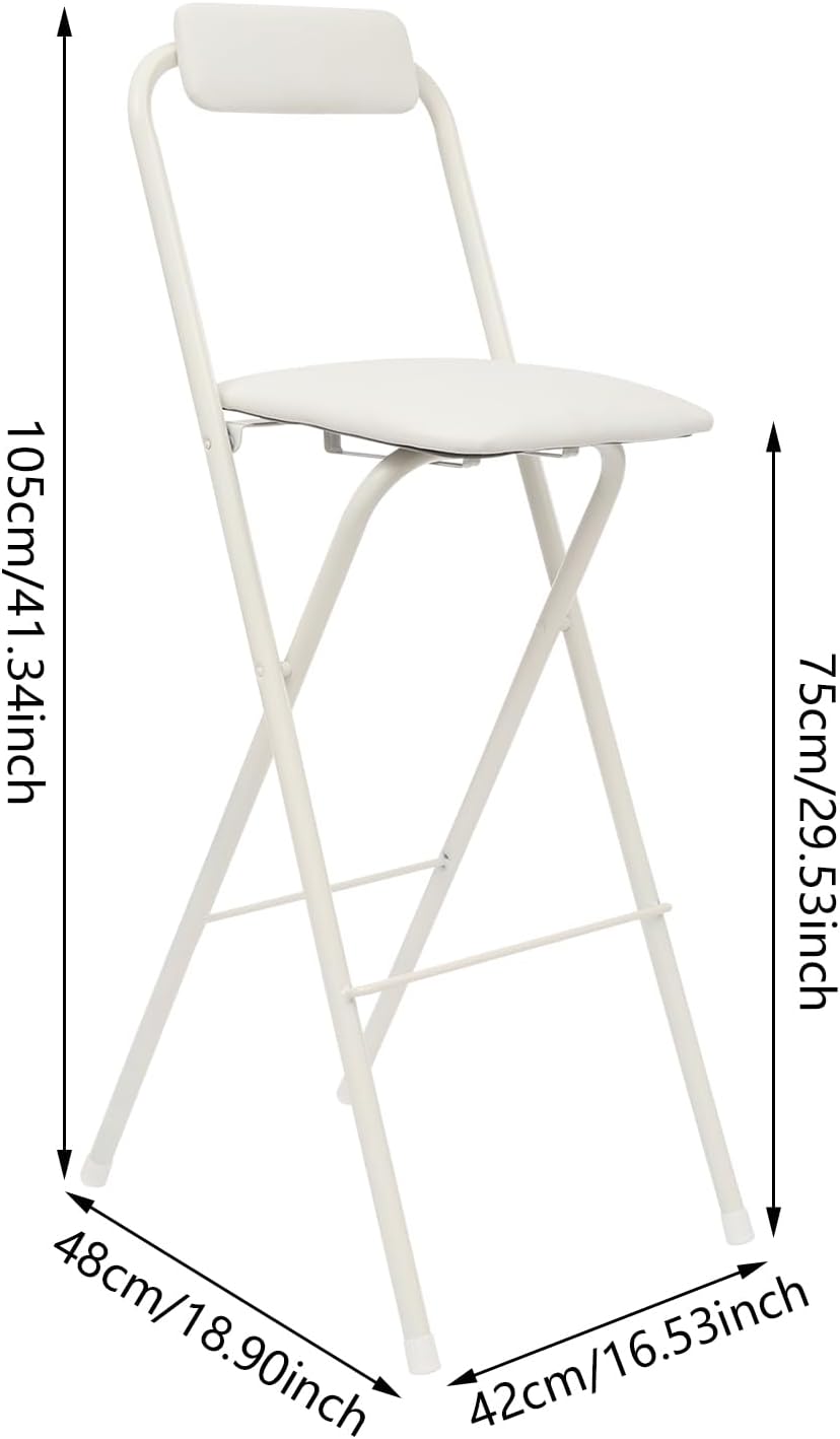 LOYALHEARTDY 1 Pcs Folding Stool, 29.5 in Folding Counter Height Bar Stool with Backrest Cushioned Padded Folding Stool Portable Bar Stool for Camping Kitchen Home Office (White, 29.5 in)