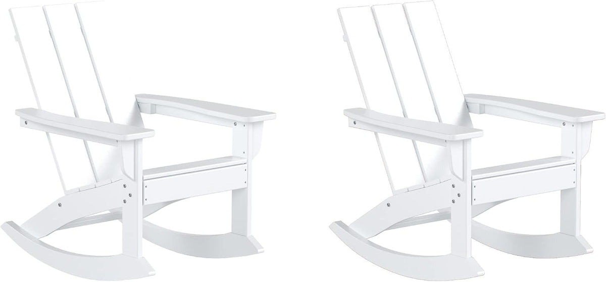 WestinTrends Ashore Patio Rocking Chairs Set of 2, All Weather Poly Lumber Plank Adirondack Rocker Chair, Modern Farmhouse White Rocking Chairs for Porch Garden Backyard and Indoor