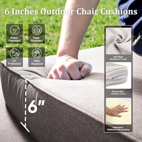 Luxury Outdoor Swivel Rocker Patio Chairs Set of 2 with 6-Inch Thick Cushions, High Back Swivel Patio Chairs Wicker Outdoor Gliders for Porch, Yard, Deck, Poolside, Grey/Beige