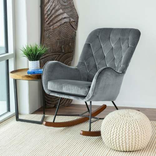 Upholstered Rocker, Mid Century Modern Gliding Accent Chair with Soft Foam Seat for Bedroom Balcony, Comfy Armchair, Dark Grey