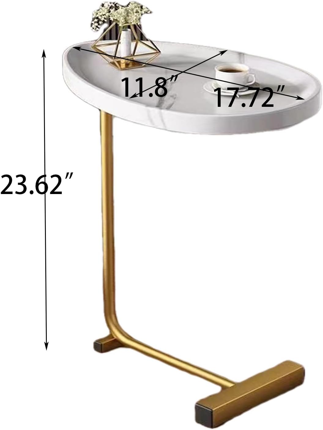 C-Shaped End Table, Small Side Table for Couch, Sofa Table with Metal Frame TV Tray Table for Living Room, Bedroom, Bedside, White, 2-Pieces