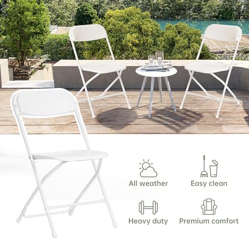 100 PCS Plastic Folding Chair, Portable Commercial Chair, Heavy-Duty Plastic Folding Chairs, Folding Chair with 350 LB Capacity for Wedding Party Outdoor Indoor White