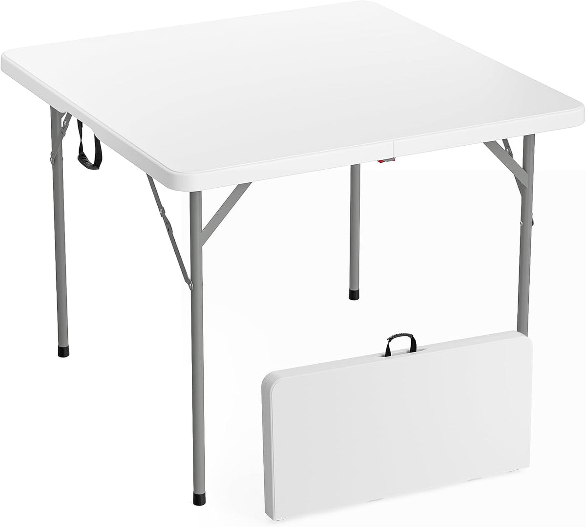 VINGLI 38" Fold in Half Square Table, Bi-Folding Commercial Portable Plastic Dining Table for Kitchen Outdoor Party Wedding Event, White