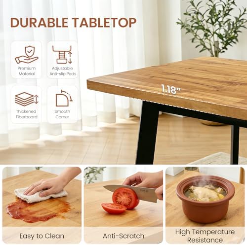 47.2"-63" Expandable Dining Room Table Set for 4-8 People, Walnut | Removable Extension Leaf, Durable MDF Rectangle Top, 6 Beige Sleek Faux Leather Chairs, Heavy Duty Modern Kitchen Table Set