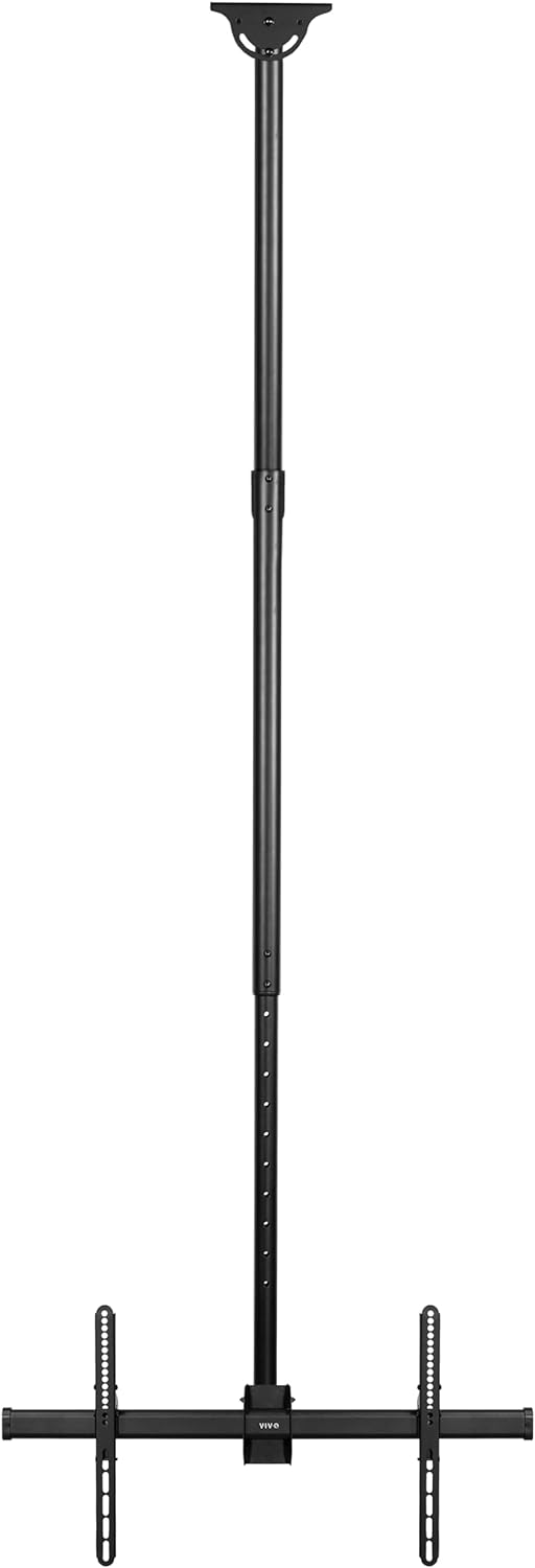 VIVO Black TV Ceiling Mount for 37 to 90 inch Screens, MOUNT-VC90-10 | Full Swivel, Telescoping Height Adjustment, 10ft Extension Pole, Fits Pitched/Vaulted Roof, Max VESA 800x400mm, Holds 110 lbs