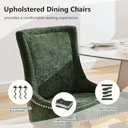 Olive Green Upholstered Dining Chairs Set of 6, Gold Stainless Steel Legs | High back; nailhead trim; modern style; 400 lb capacity dining chairs for Kitchen; easy assembly;accent kitchen chairs