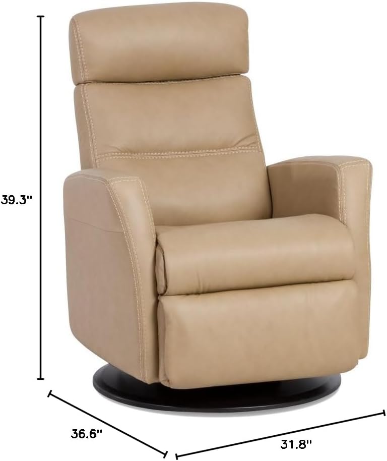 IMG Divani RG 325 Large Glider Relaxer Rocking Recliner Swivel Chair - Trend Sand Leather Manual Recline - Adjustable Headres