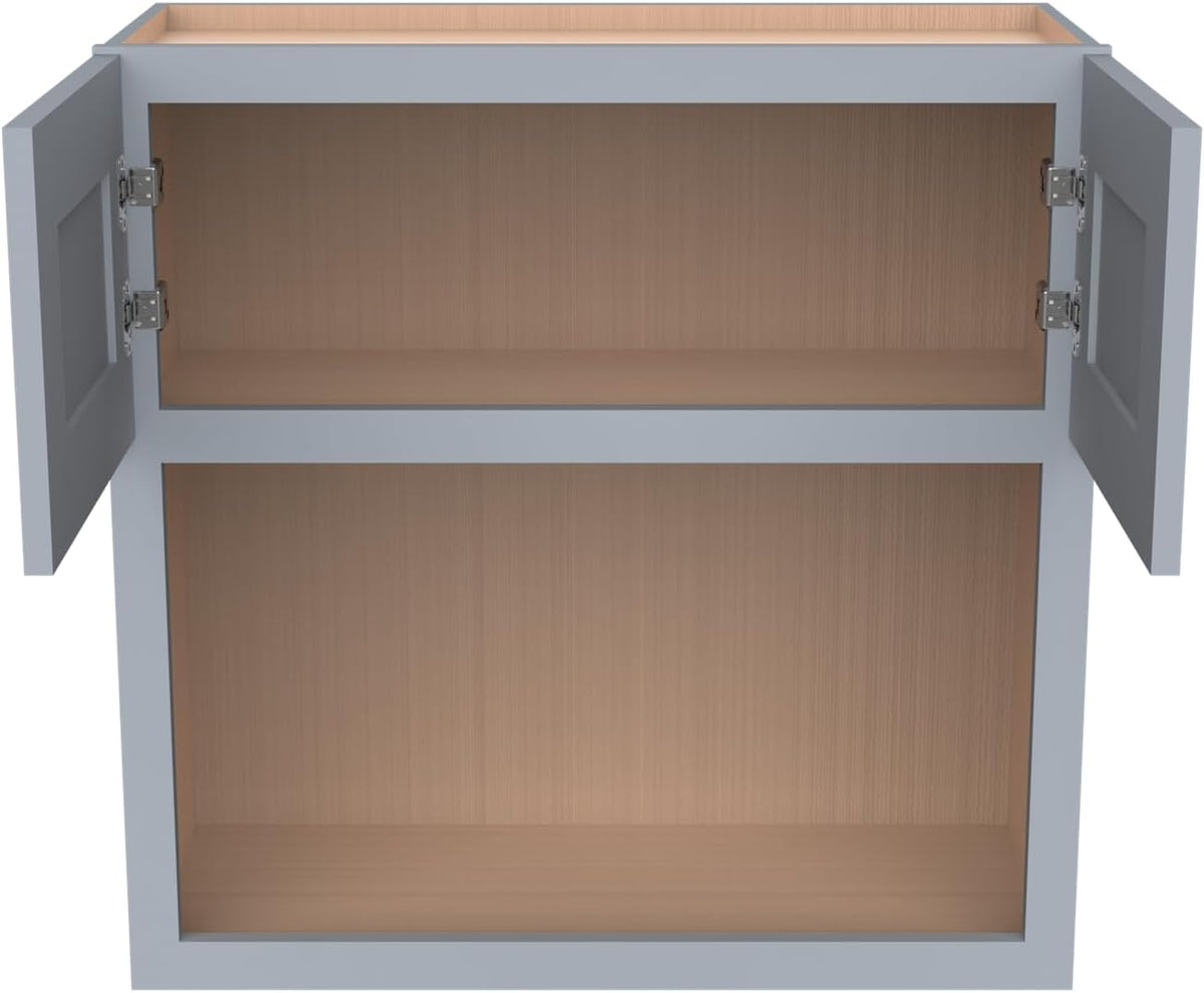 Solid Wood Shaker Wall Cabinet for Microwave – Space-Saving RTA with Open Shelves, Perfect Kitchen Pantry Storage & Durable Wall-Mounted Organizer (SK-Grey, 30" W x 24" D x 36" H)