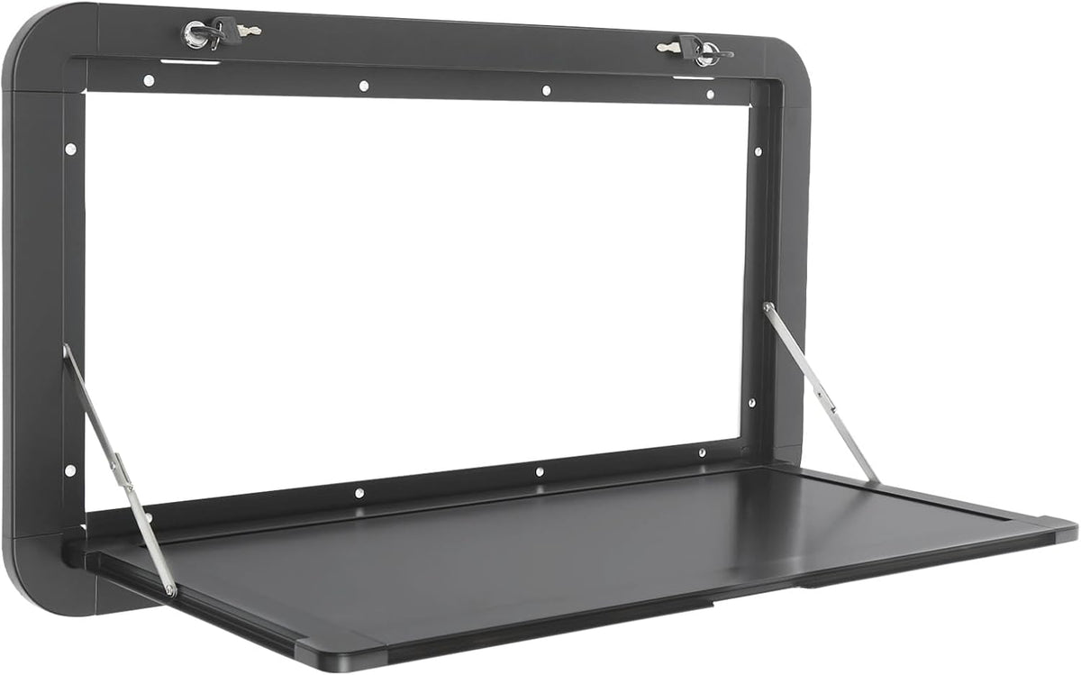Foldable RV Table 31.5 x17.72 inch Black, Wall Mount Folding Camper External Hanging, RV Caravan Folding Table with 2 Locks for Truck Campers Travel 55Lbs Capacity (Black)