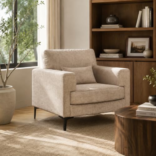 Oversized Accent Chair Armchair with Metal Legs | Comfy Chenille Arm Chairs and a Half,Modern Century Single Sofa Extra Large Reading Club Chair for Living Room,Bedroom,Brown