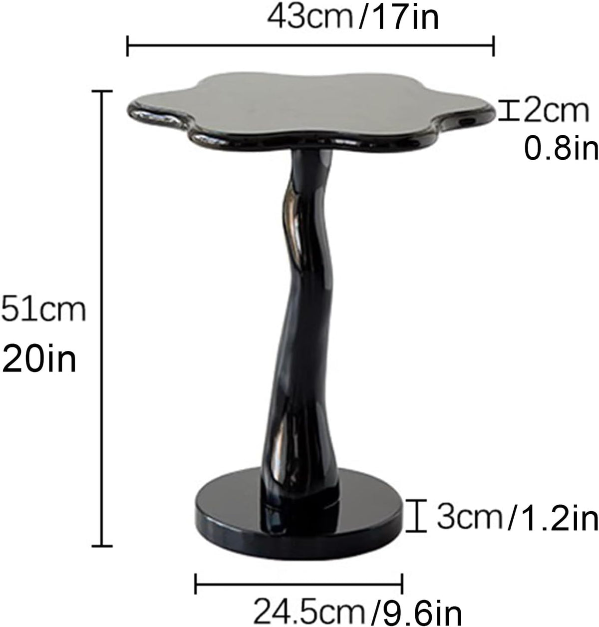 Flower Shape Sofa Side Table, Tray Top Wood Small End Table, Elegant Round Pedestal Accent Coffee Tables for Living Room Bedroom Balcony(51x43cm(H20.1 xD16.9), Black)