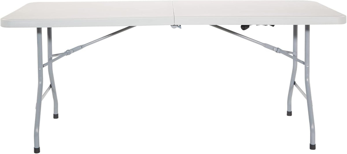 Office Star Resin Rectangle Center-Folding Portable Table for Picnics, Camping, and Tailgating, 6 Feet