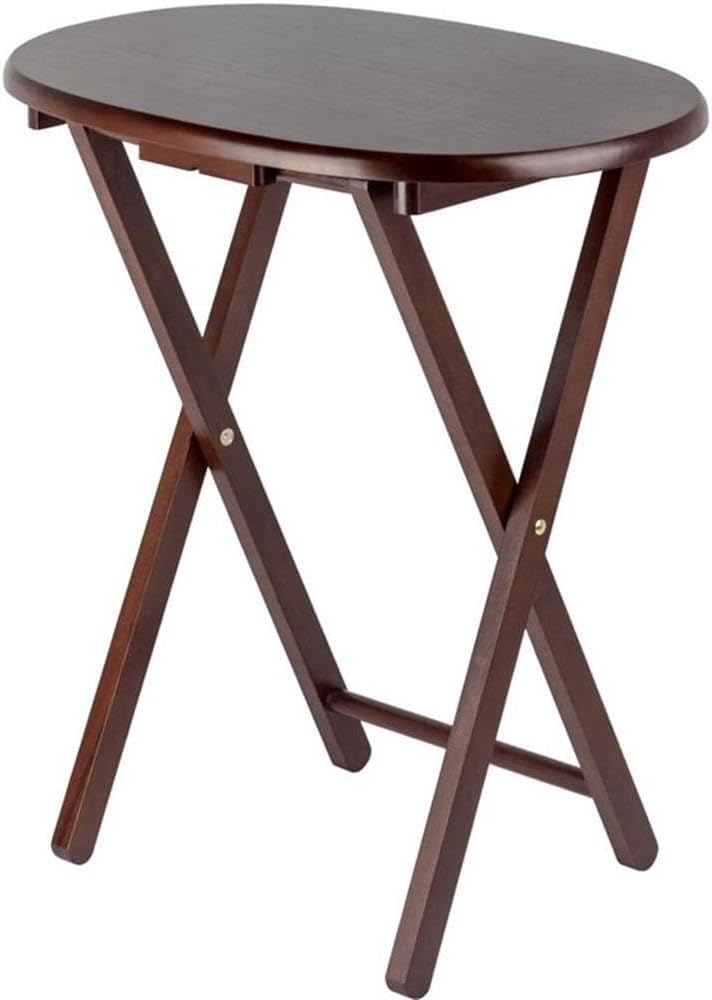 Pemberly Row 5-Piece Solid Wood Snack Table Set, Oval Shape, Cappuccino Finish, Includes Storage Stand, Portable Folding Tables for Living Room or Home Office