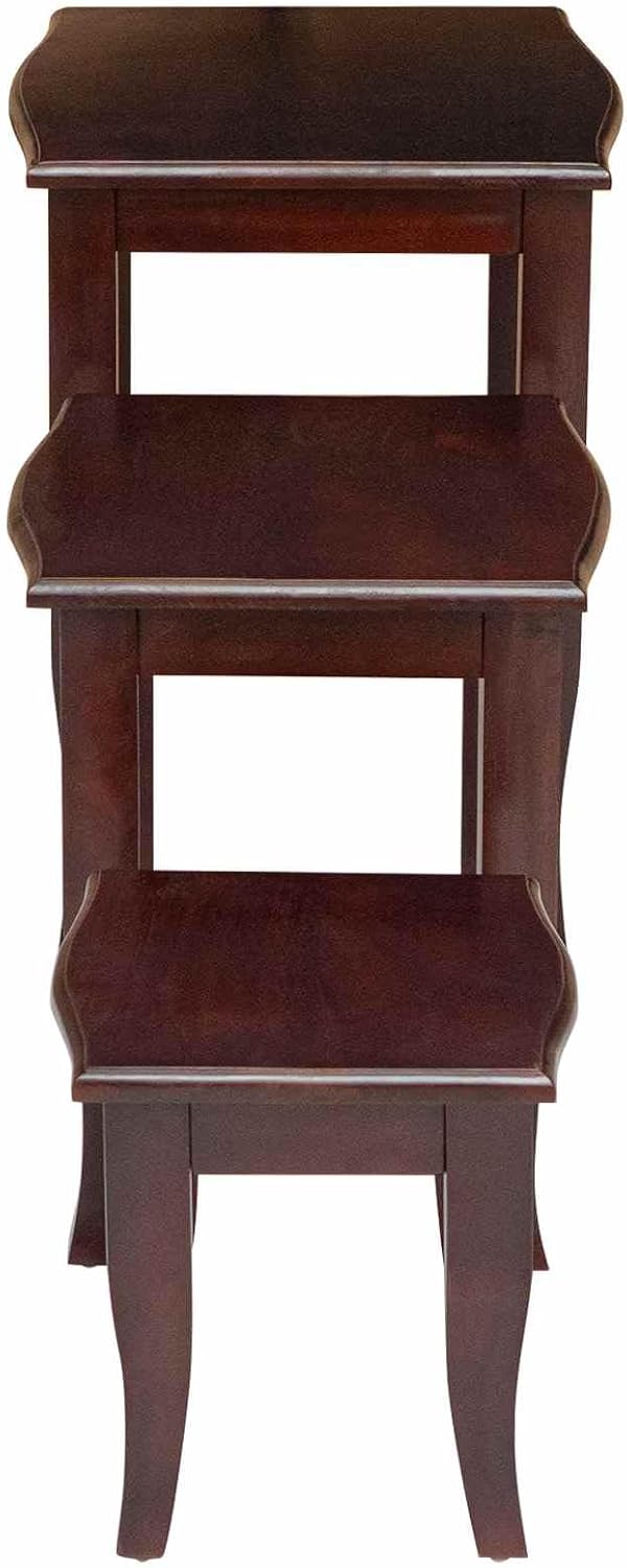 Nesting Side Tables 3 pcs Brown Solid Mahogany Wood | Space Saving Design, Easy Clean Surface, No Assembly Needed, for Living Room or Bedroom