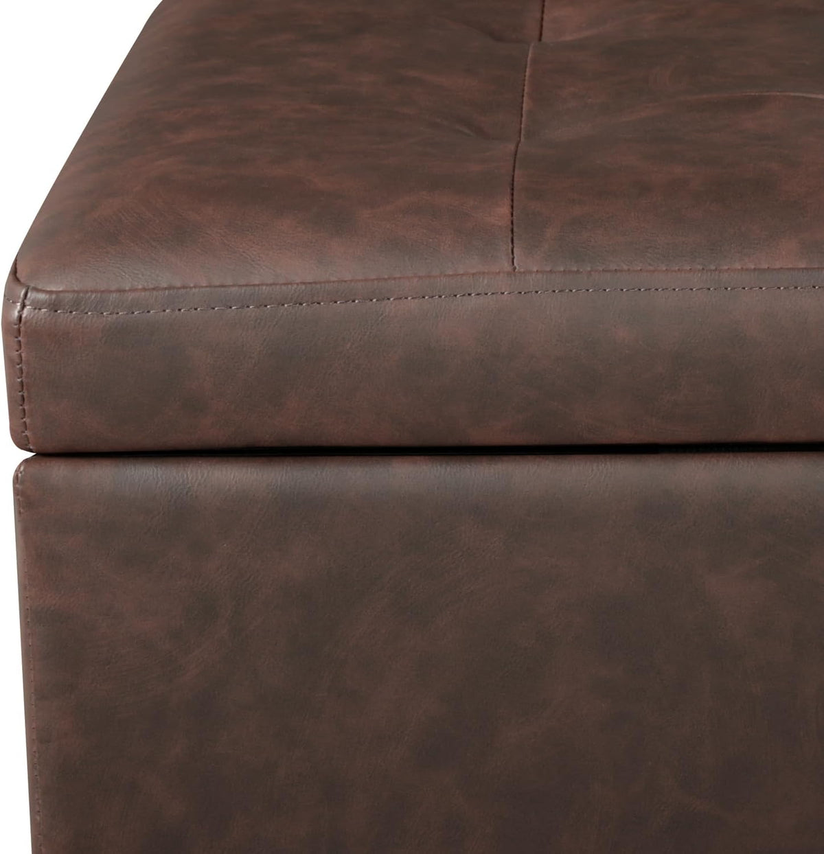 Adeco 16.7" H Brown Leather Storage Ottoman with 360 Caster Wheels, Square Foot Stool with Decorative Bronze Thumb Tacks & 330 LB Load Capacity, Modern Ottoman for Living Room, Bedroom, Entryway