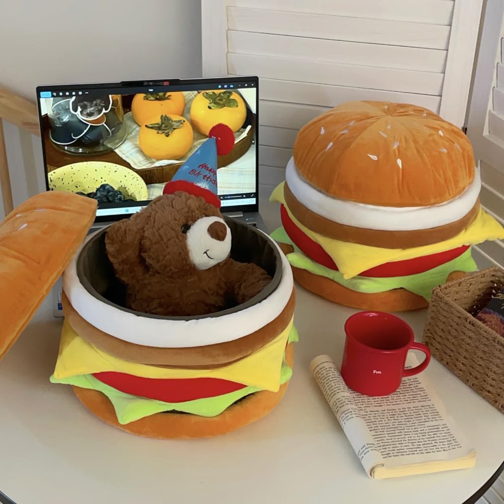 Small Storage Ottoman Hamburger Shaped Seat Cushion for Bedroom Entryway,Upholstered Foot Rest Stool Entrance Shoe Changing Stool,Home Decor