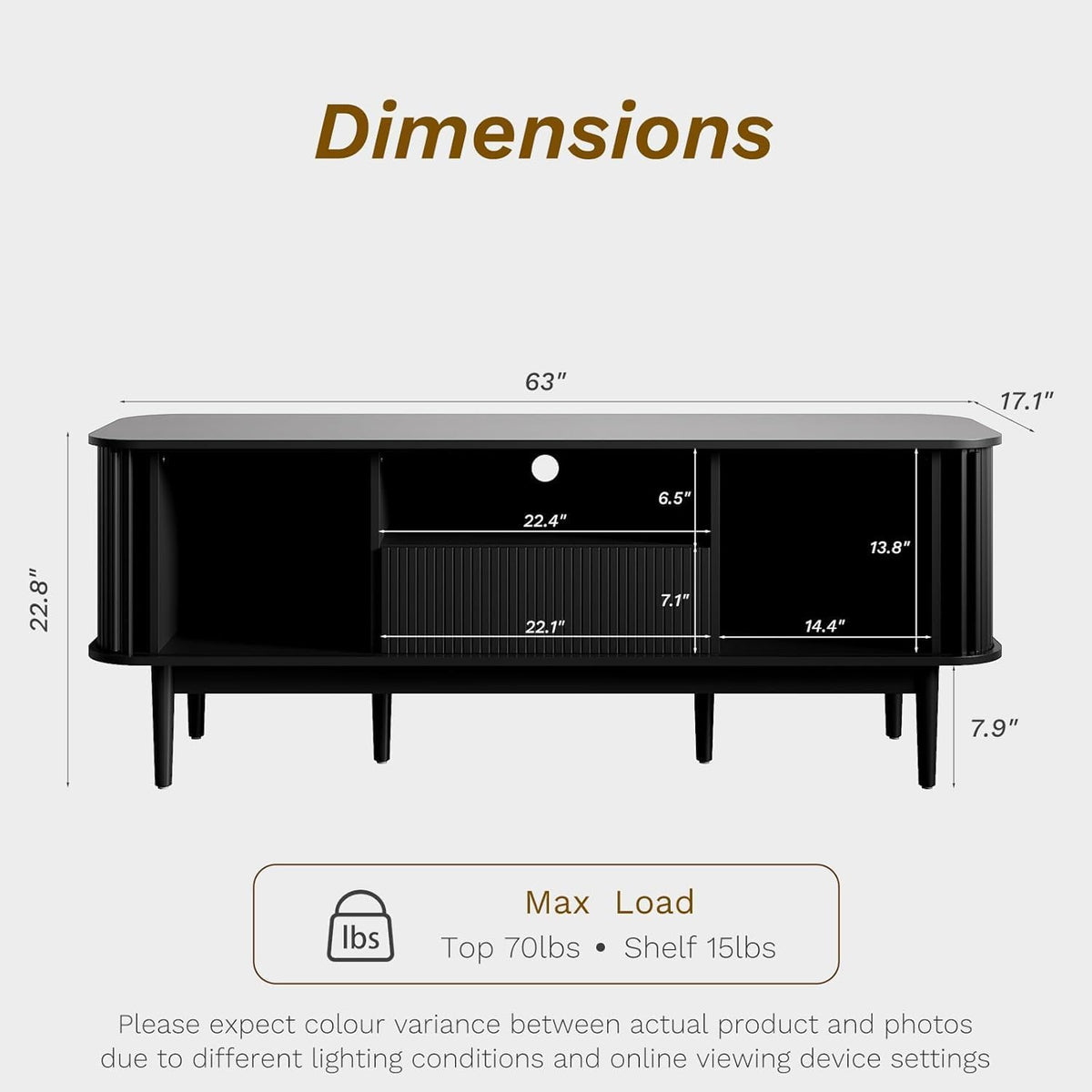 MAISONARIA Living Room Table Sets of 4, Sliding Doors End Table & TV Stand, Wood Coffee Table with Storage, Fluted TV Stand for Bedroom, Living Room (Black)
